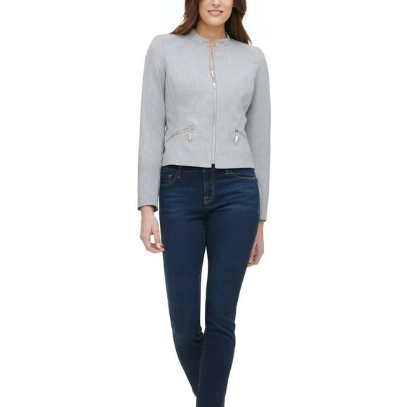 Tommy Hilfiger Women's Zip-Up Moto Jacket, Grey, 6 - Picture 3 of 9